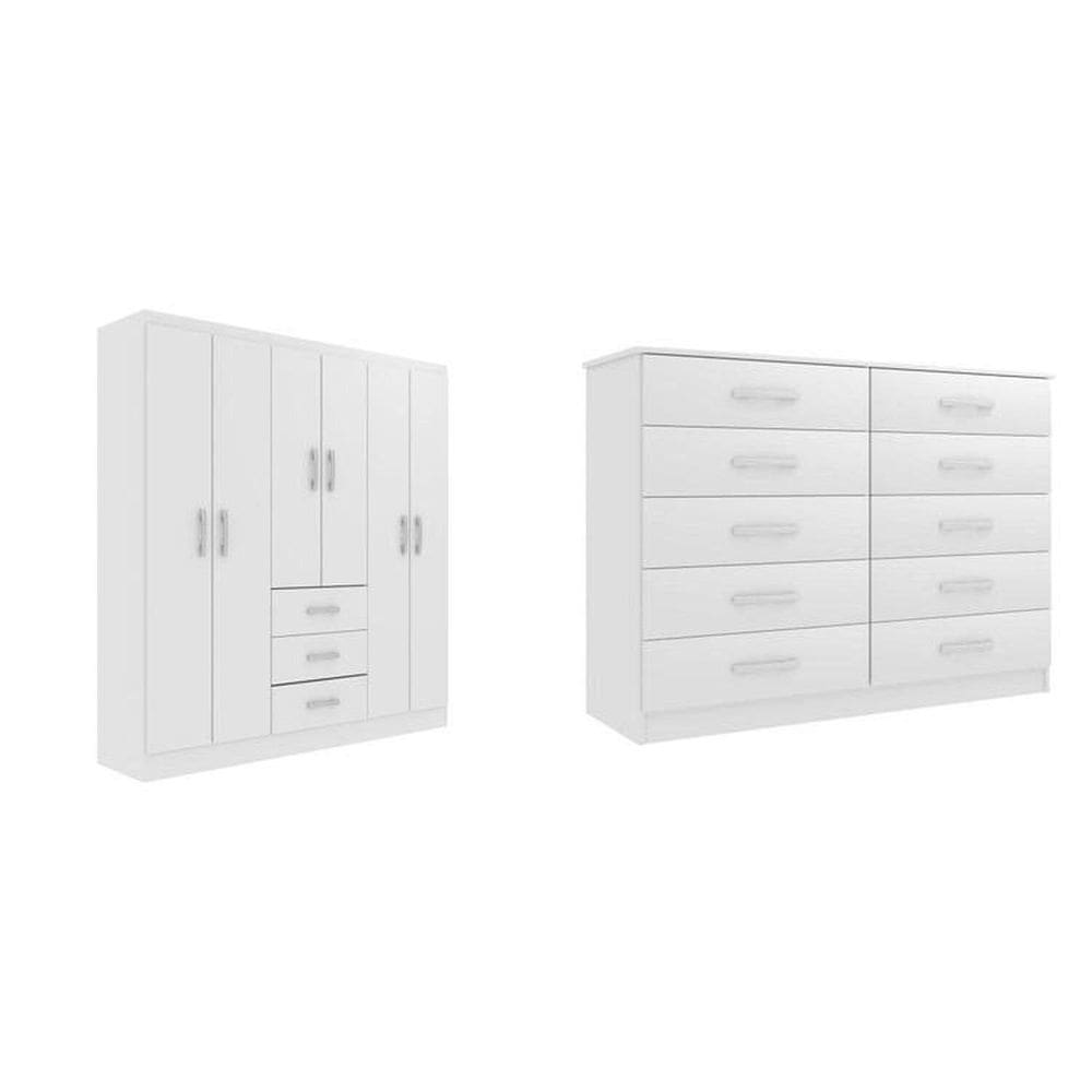 Cômoda Marbela e Guarda-roupa Sevilha Branco