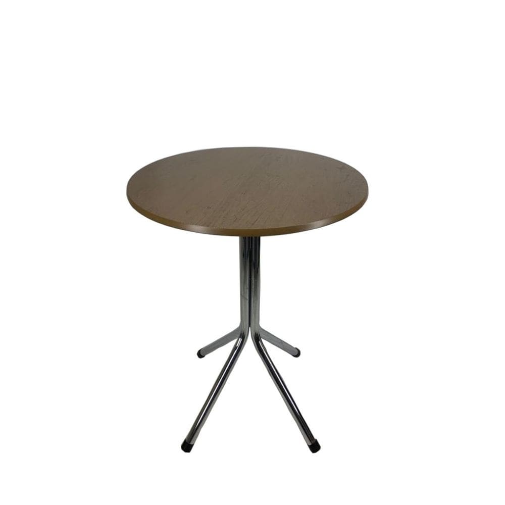 Mesa Bistrô Baixo Cromado com Tampo Redondo Amadeirado