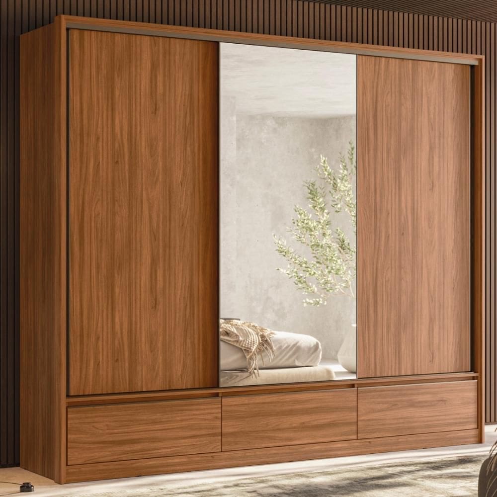 Guarda Roupa Casal 3 Portas Com Espelho e 7 Gavetas Lounge