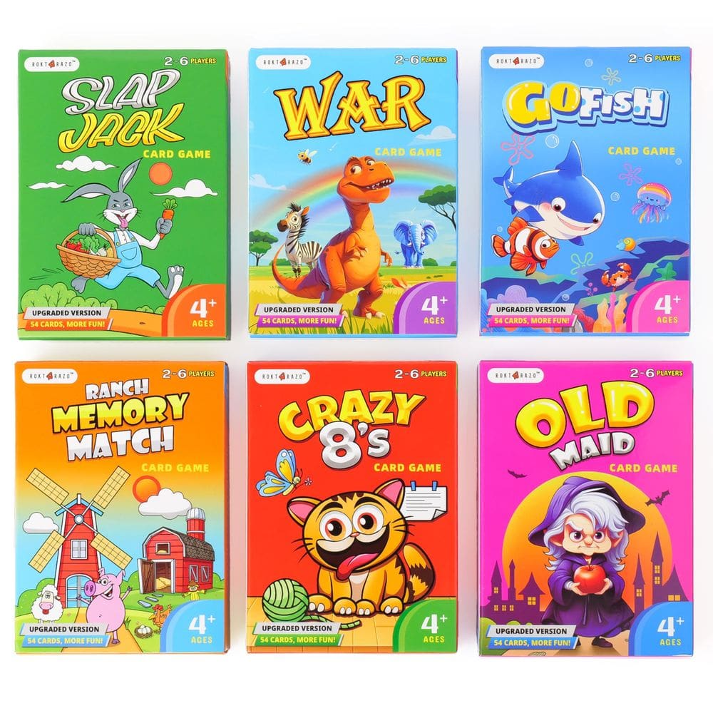 Pacote de jogos de cartas rokt&razo Upgraded Kids 6 decks com 54 cartas