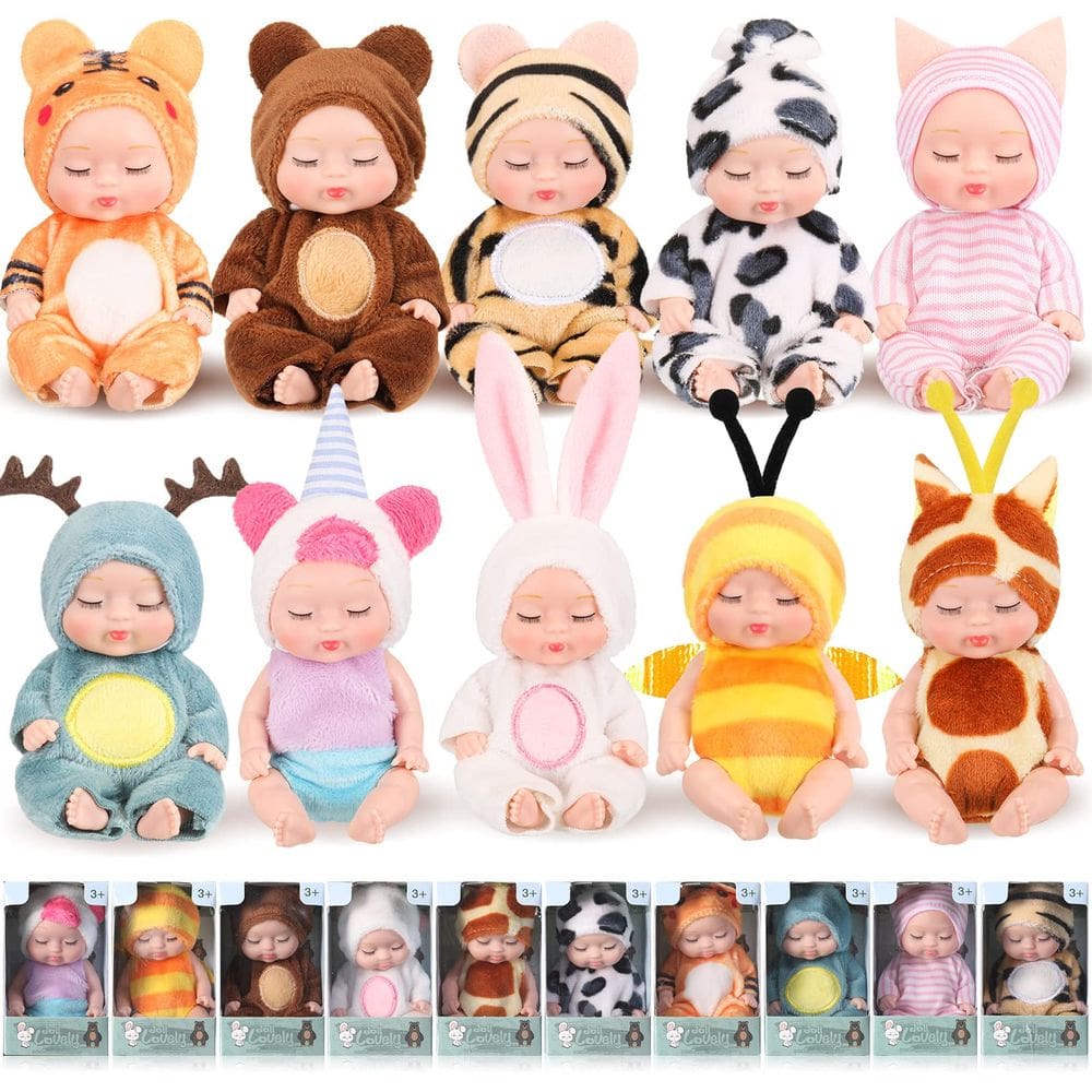 Mini bonecas Hanaive, 10 peças realistas, realistas, de 11 cm com roupas