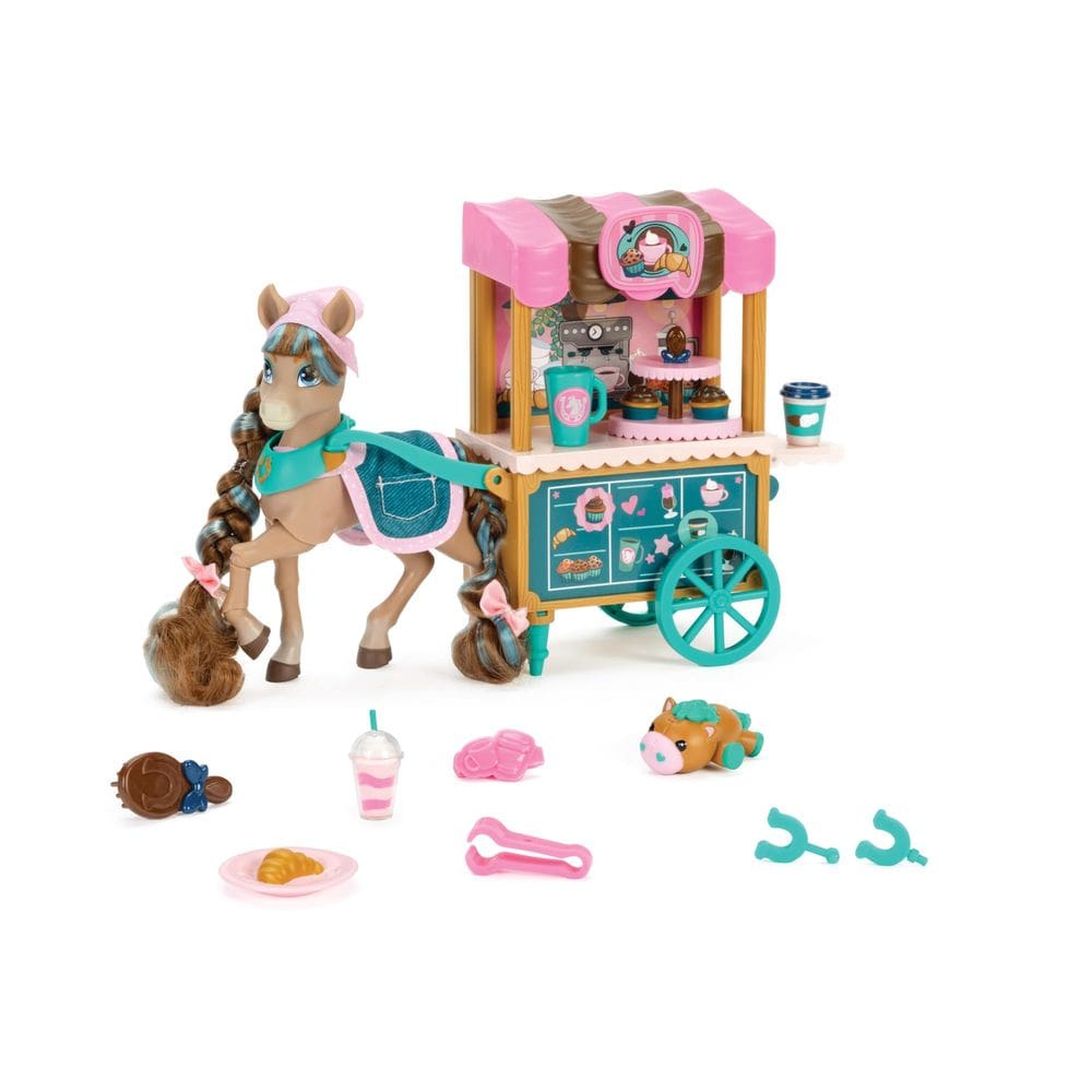 Playset Wild Manes Horse Toys Carrinho de café Cocoa`s Bakery com cacau