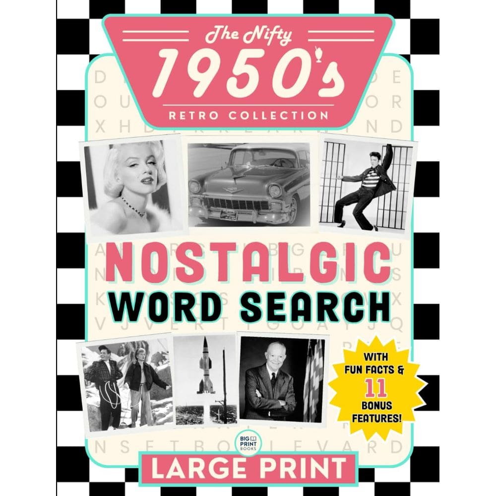 Livro de quebra-cabeças de busca de palavras Nifty 1950`s Nostalgic for Seniors