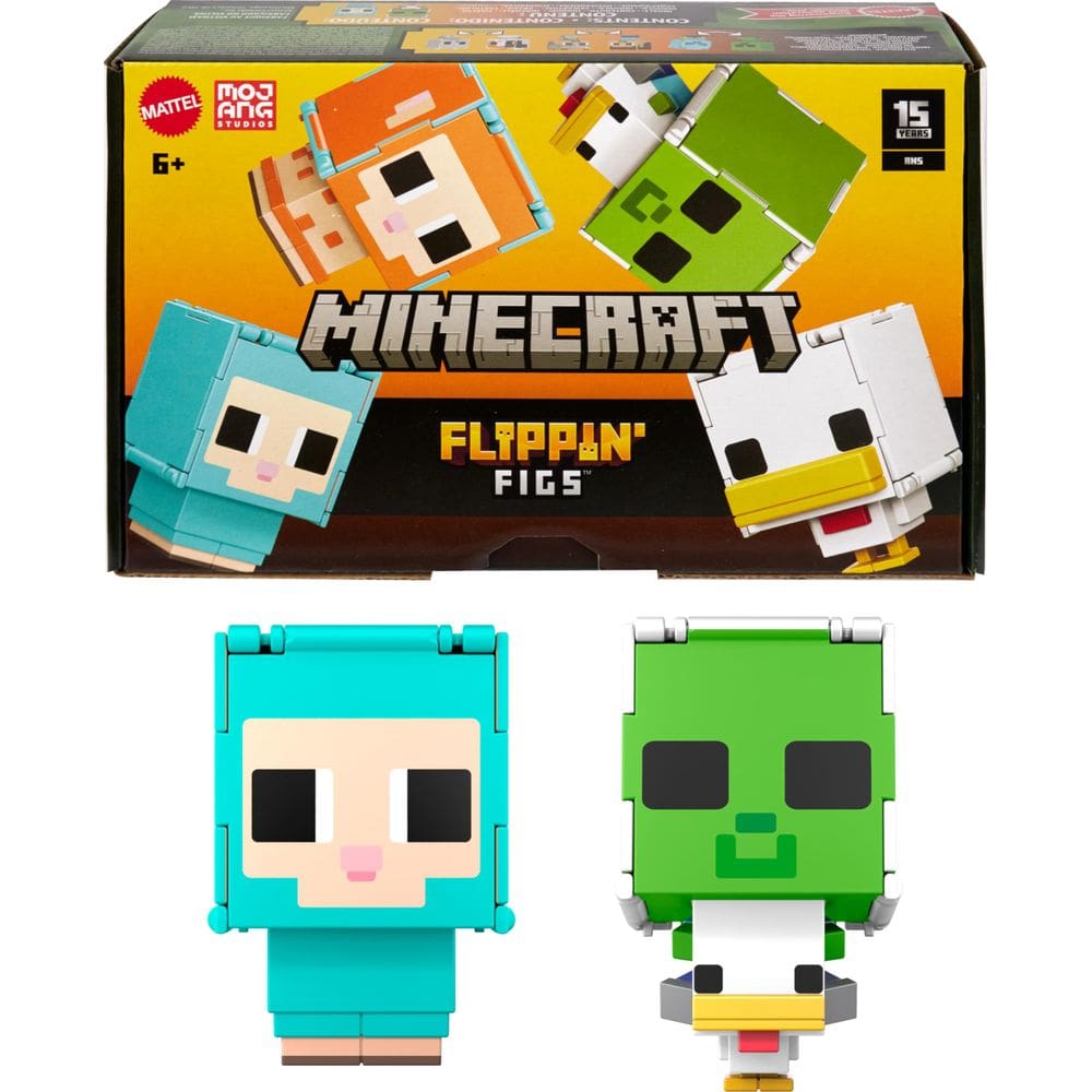 Bonecas Mattel Minecraft Flippin` Figs Sheep & Chicken, pacote com 2