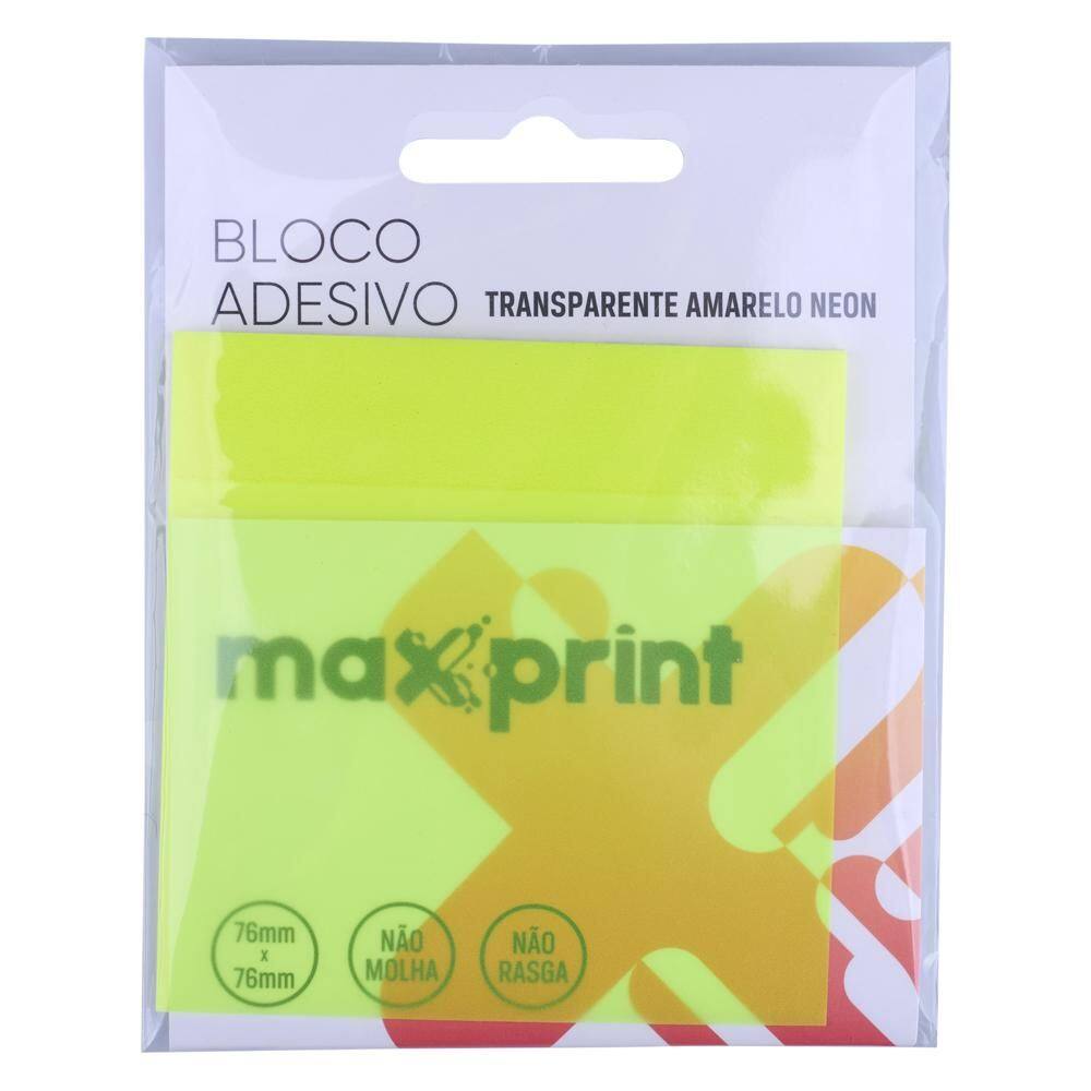 Bloco Adesivo Transparente 76x76mm Maxprint Amarelo Neon 744891