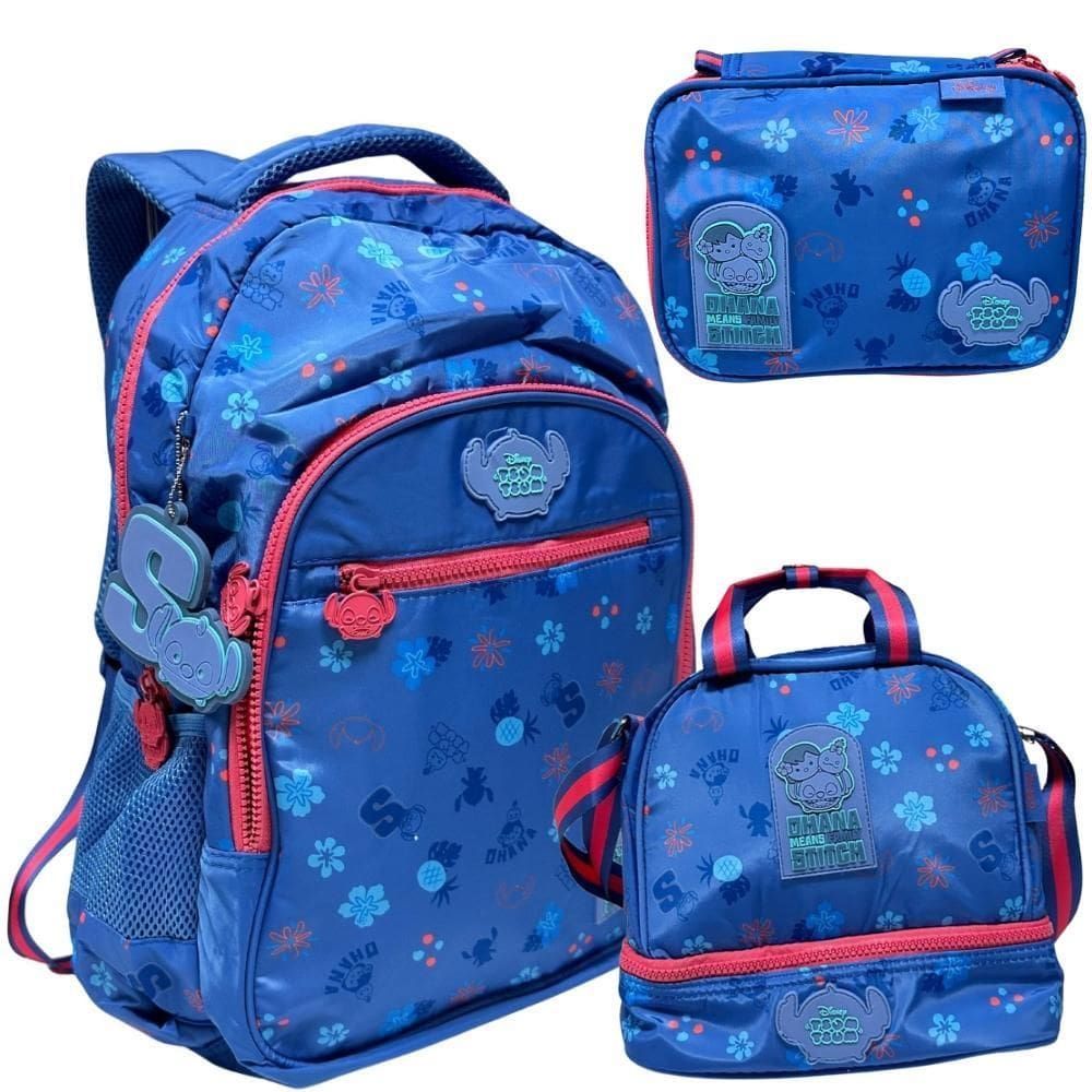 Kit Mochila De Costas Juvenil Stitch Disney Clio Azul