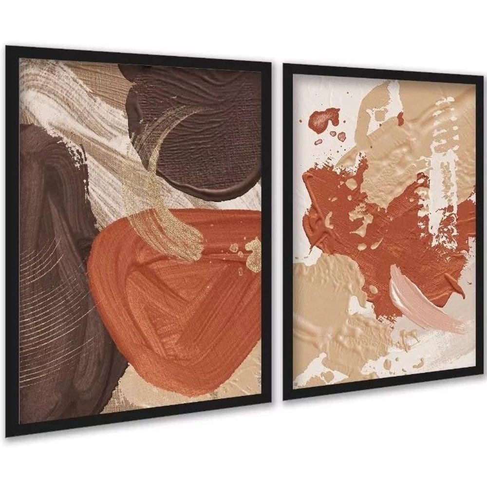 Kit 2 Quadros Abstratos Terracota Efeito Tinta 33X24Cm Vidro