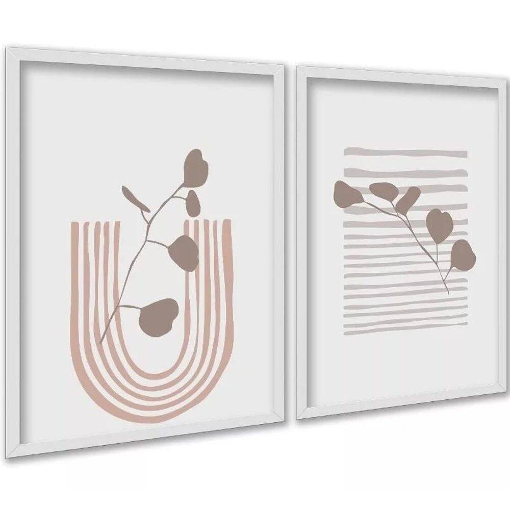 Kit 2 Quadros Ultra Minimalistas Neutros Boho 24X18Cm Vidro
