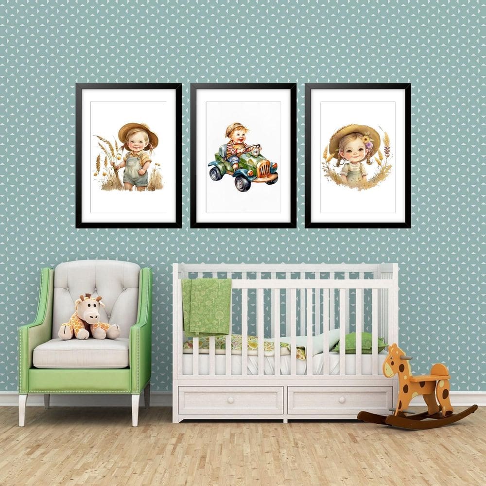 Kit 3 Quadros Grandes Quarto Infantil Crianças 60X48Cm