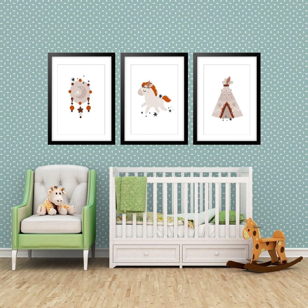 Kit 3 Quadros Grandes Quarto Infantil Indígena 60X48Cm