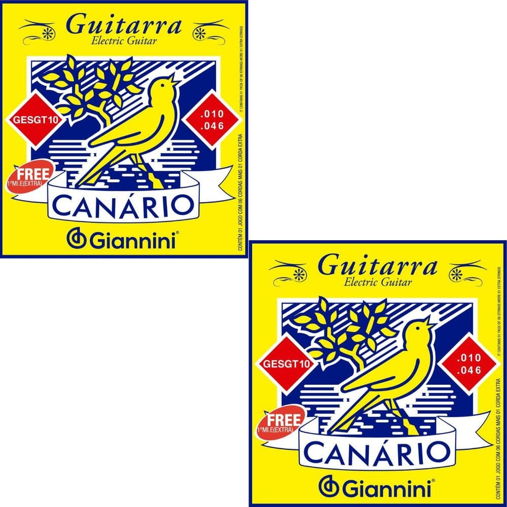 Kit 2 Encordoamento Guitarra Giannini Canário GESGT10 Aço 0.010