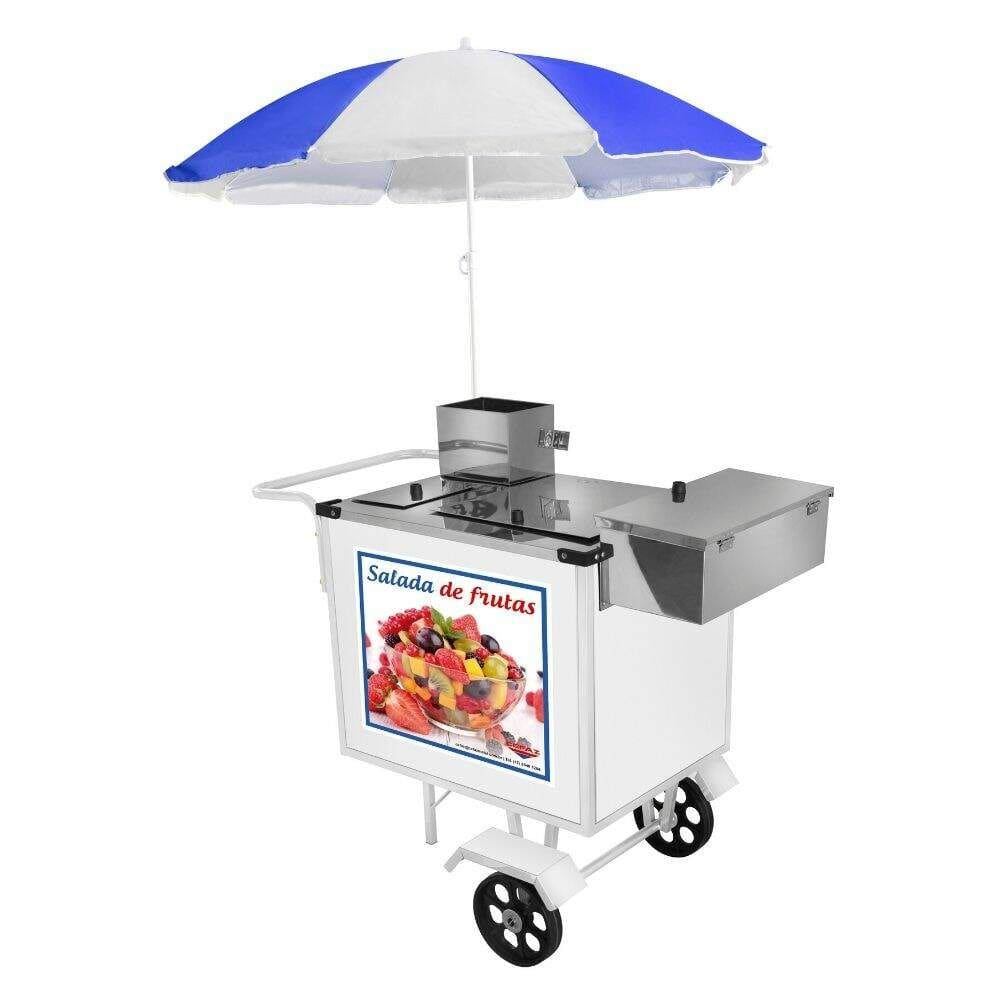 Carrinho de Salada de Frutas Luxo com Rodas Maciças e Guarda Sol - Cefaz