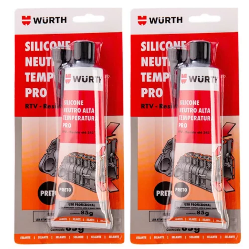 Kit 2 Cola Silicone Preto Pro Alta Temperatura Wurth Automotivo 85g