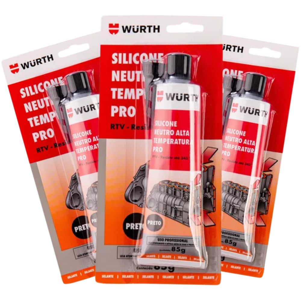 Kit 3 Cola Silicone Preto Alta Temperatura Wurth Automotivo 85 g