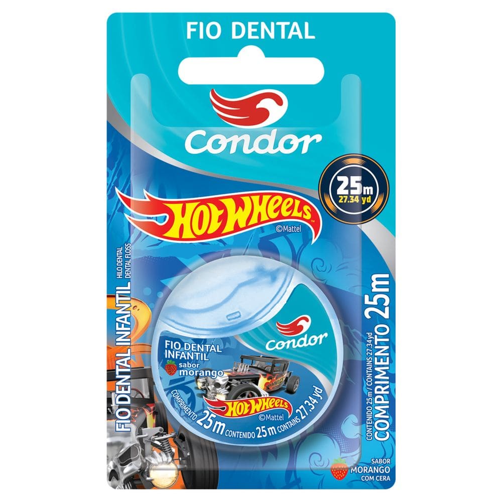 Fio Dental Infantil com Cera Morango Hot Wheels Condor 25m
