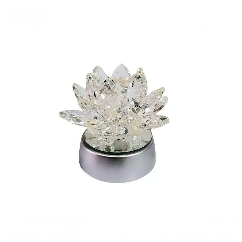 Enfeite Escultura De Vidro Flor De Lotus De 13cm Com Base Espelhada Led Rgb Enfeite De Cristal Transparente