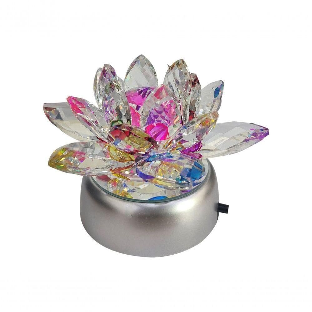 Enfeite Escultura De Vidro Flor De Lotus De 10cm Com Base Espelhada Led Rgb Enfeite De Cristal Colorido