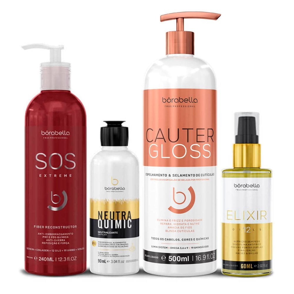 Kit CauterGloss,NeutraQuimic,Elixir 12 Óleos e SOS Bórabella
