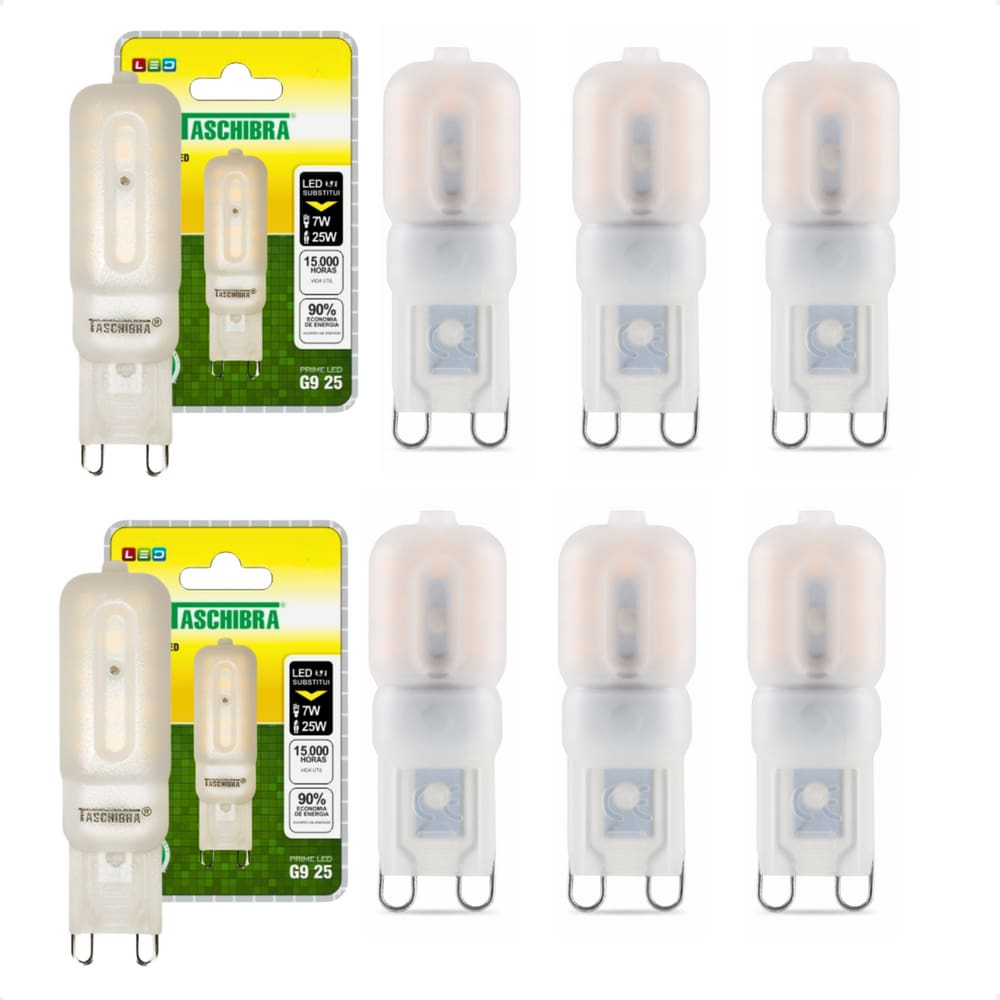 Kit 8 Lâmpadas Led Taschibra G9 Bipino 2,5W Leitosa 2700K 110V