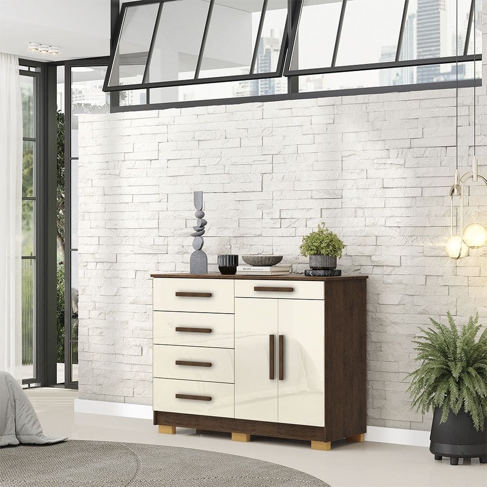 Cômoda Sapateira Sirius Imbuia Champanhe Vila Rica