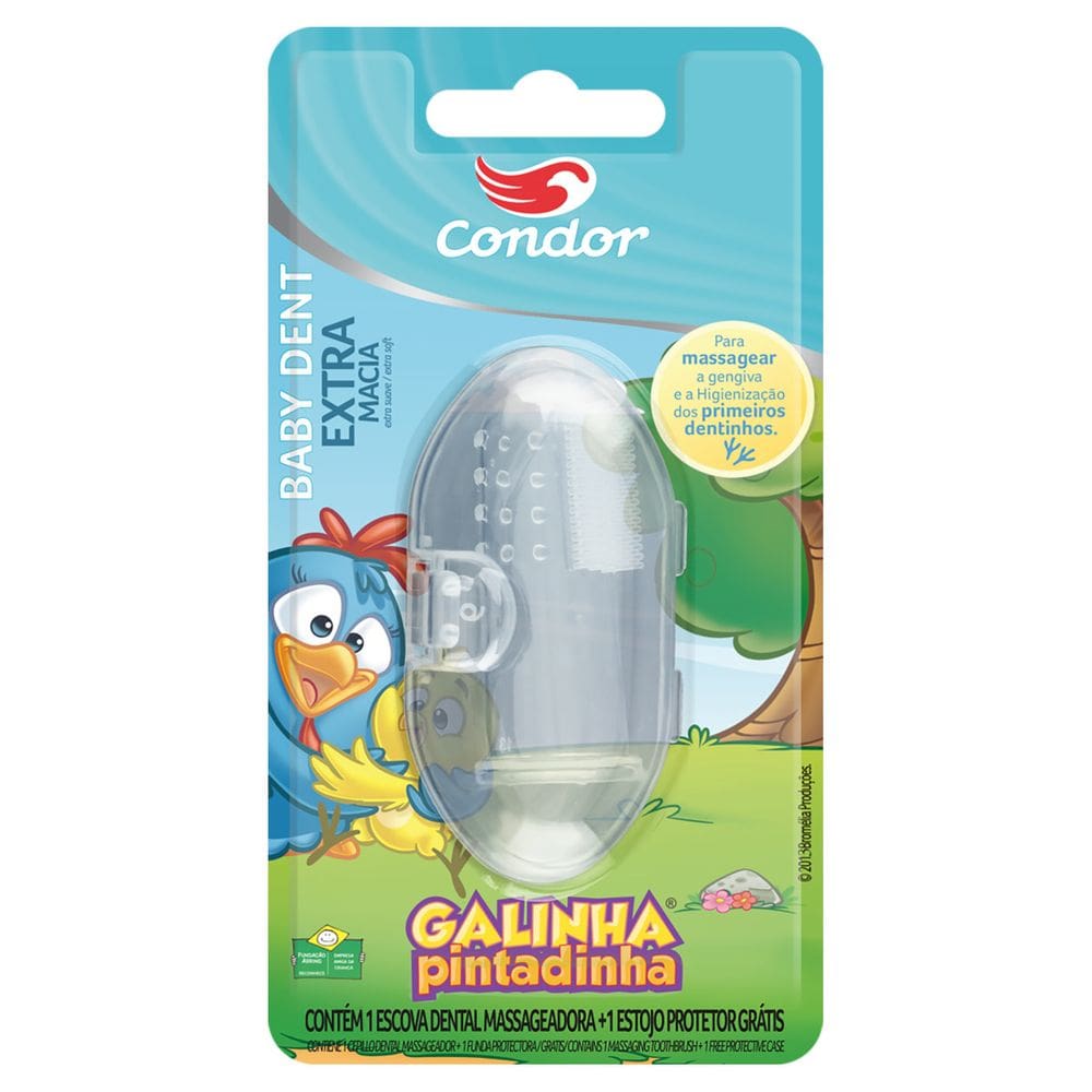 Escova Dental Massageadora Extramacia Galinha Pintadinha Condor Baby Dent + Estojo Protetor