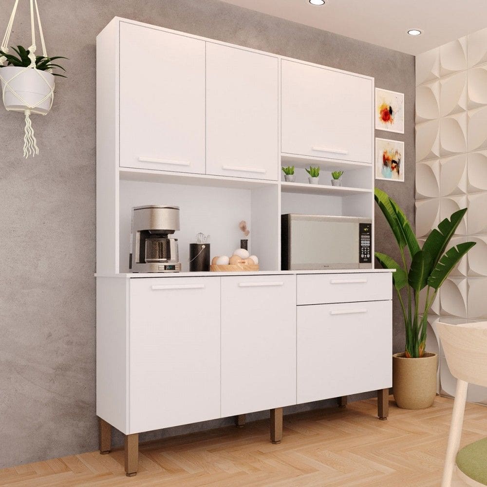 Armário de Cozinha Lirio 6 Portas 1 Gaveta Branco - Pnr Móveis