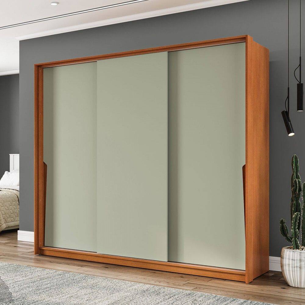 Guarda-Roupa Casal Porto 3 Portas 4 Gavetas Freijó/Verde - Politorno