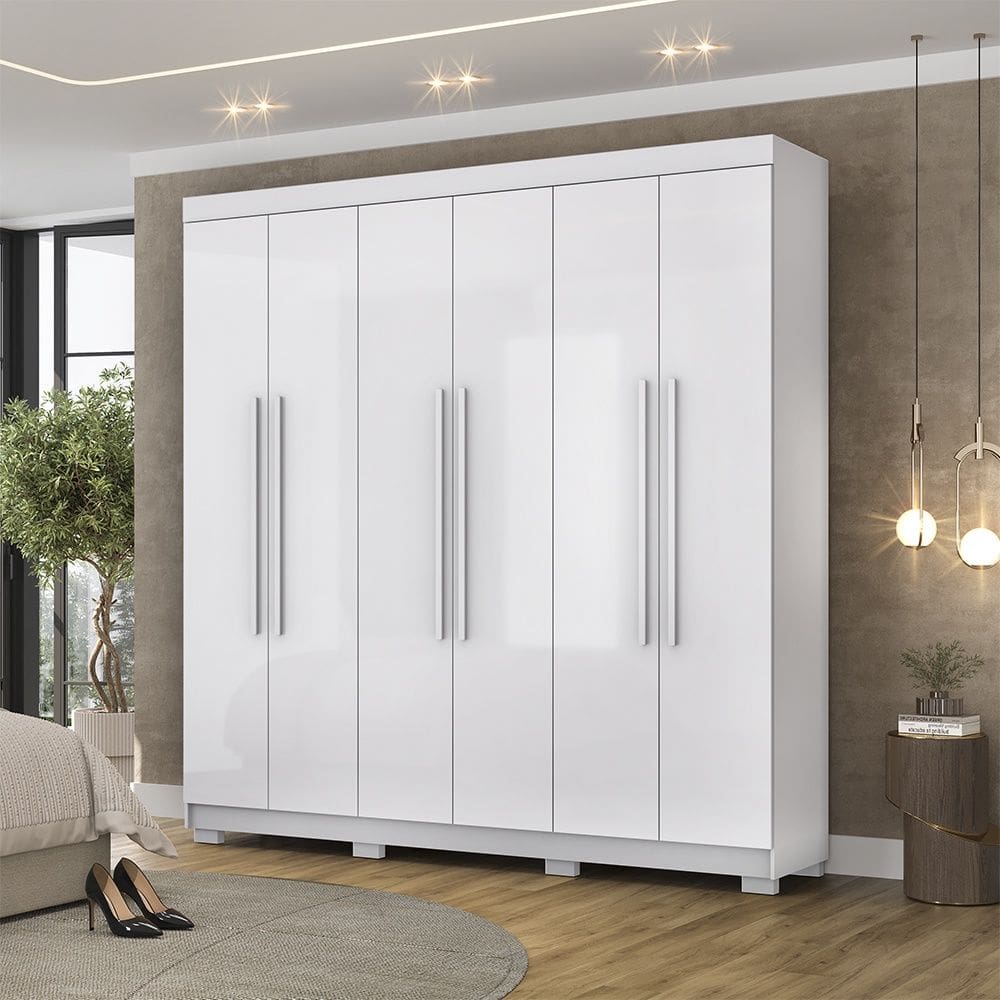 Guarda Roupa Roupeiro Casal Elegance 6 Portas Branco Vila Rica