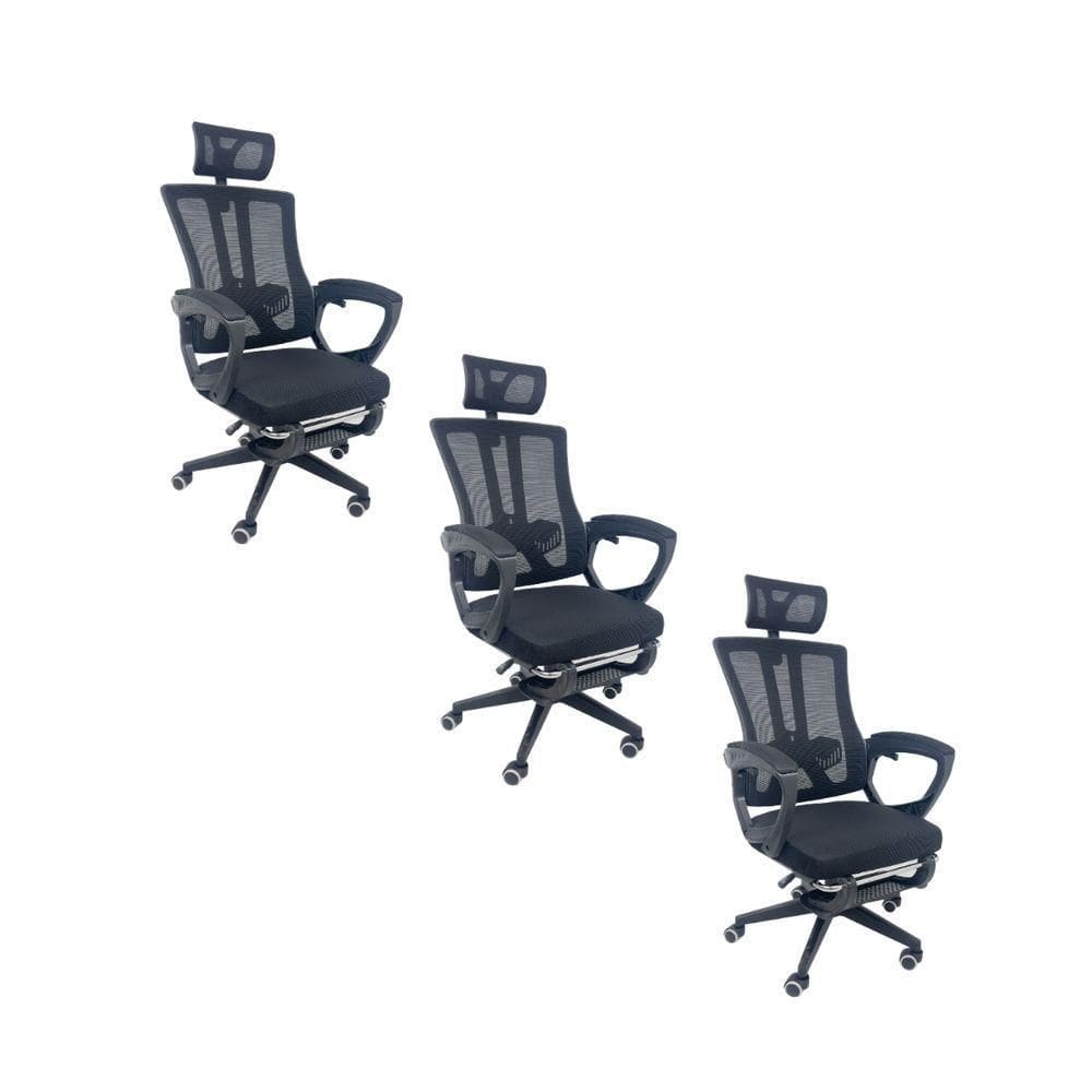 Kit 3 Cadeiras de Escritório Presidente Executiva Oficial Paris Preto