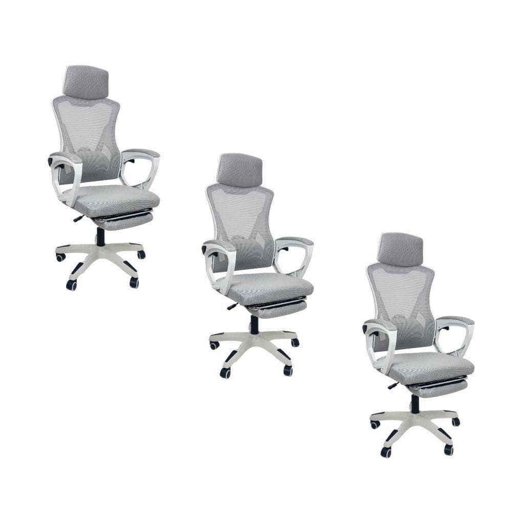 Kit 3 Cadeiras de Escritório Presidente Executiva Oficial Supreme Cinza