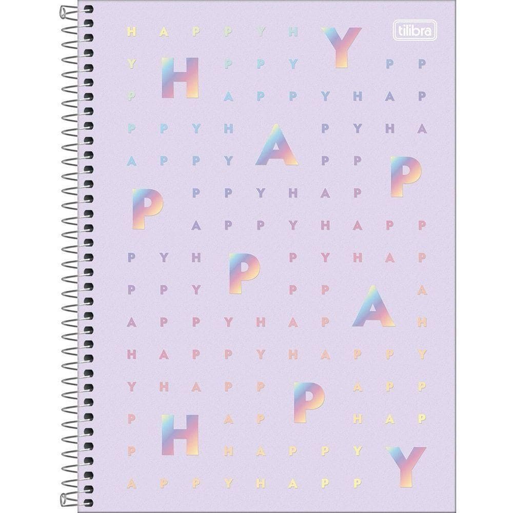 Caderno Happy Capa Dura Universitário 1 Matéria E 80 Folhas Tilibra Lilás