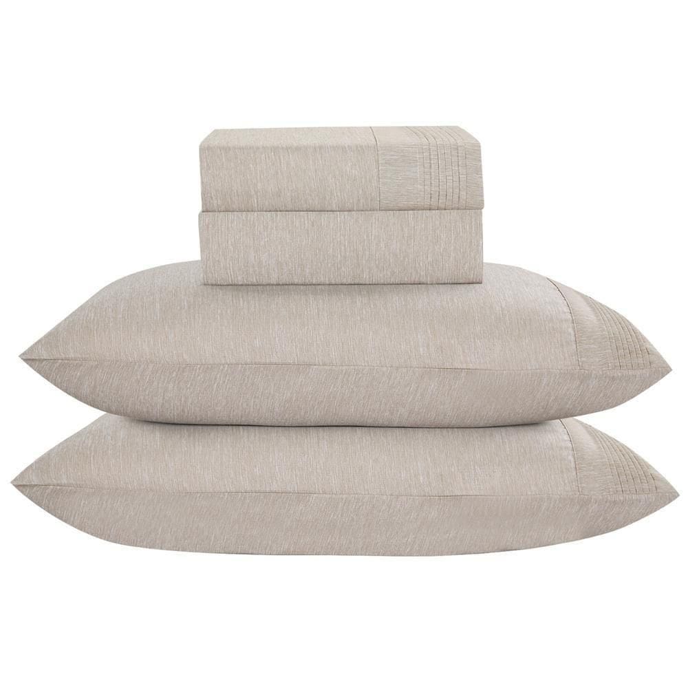 Jogo De Lençol Queen Mesclado Micropercal 300 Fios Toque De Algodão 4 Peças - Bege