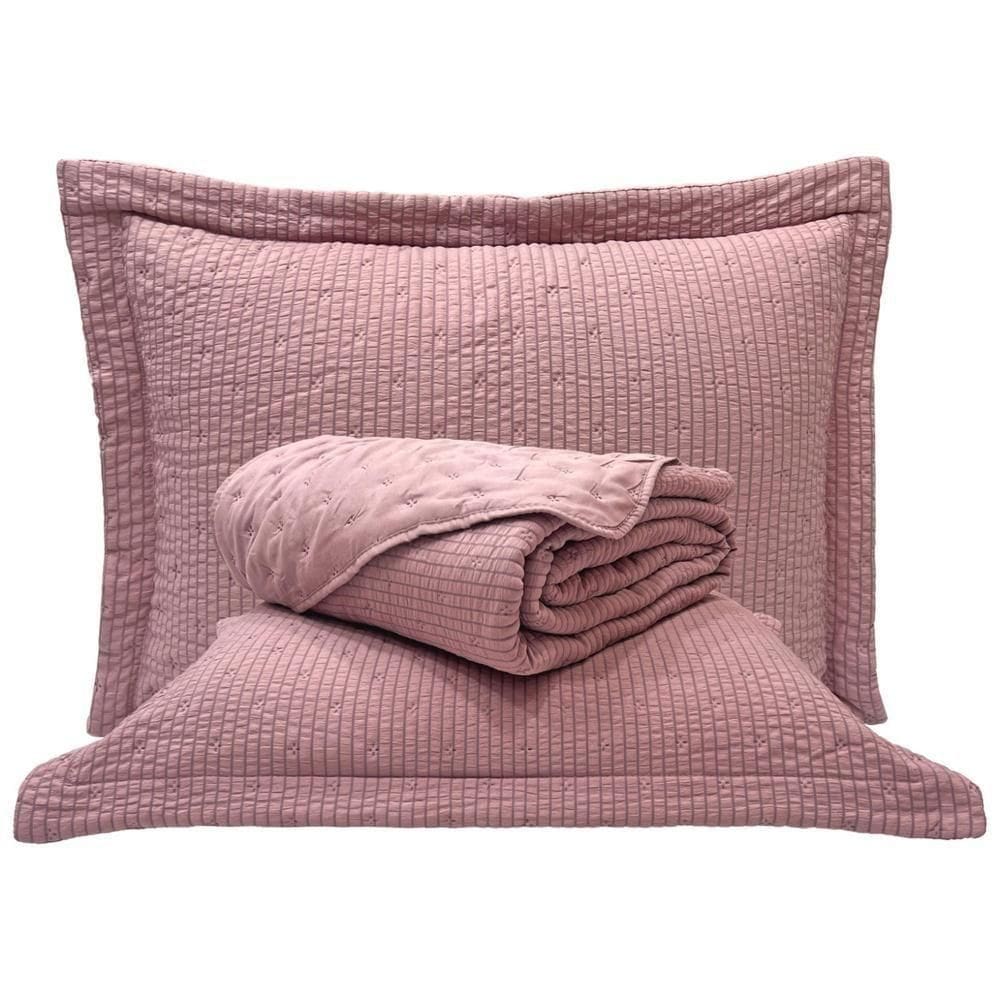 Cobre Leito Queen Analu Micropercal 300 Fios Dupla Face Texturizado 3 Peças - Malva