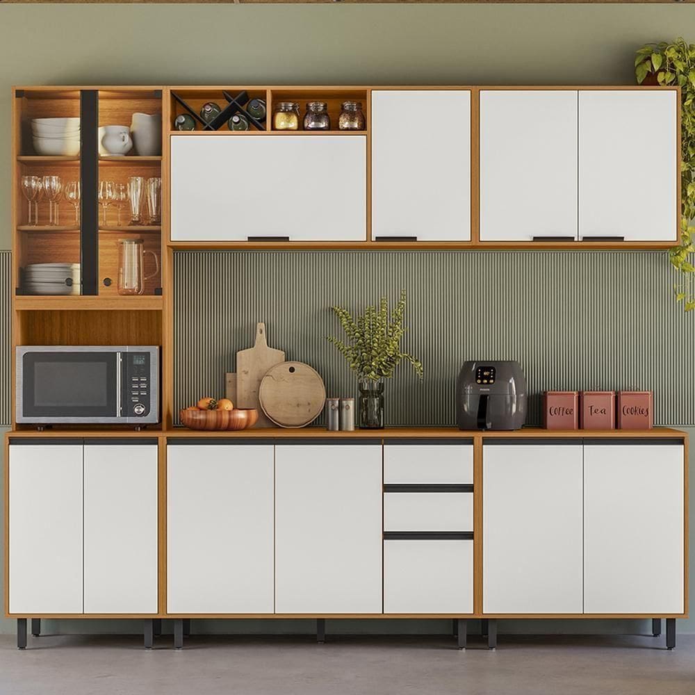 Cozinha Modulada 5 Pecas 360 Cm Raven Freijó Off White Pln