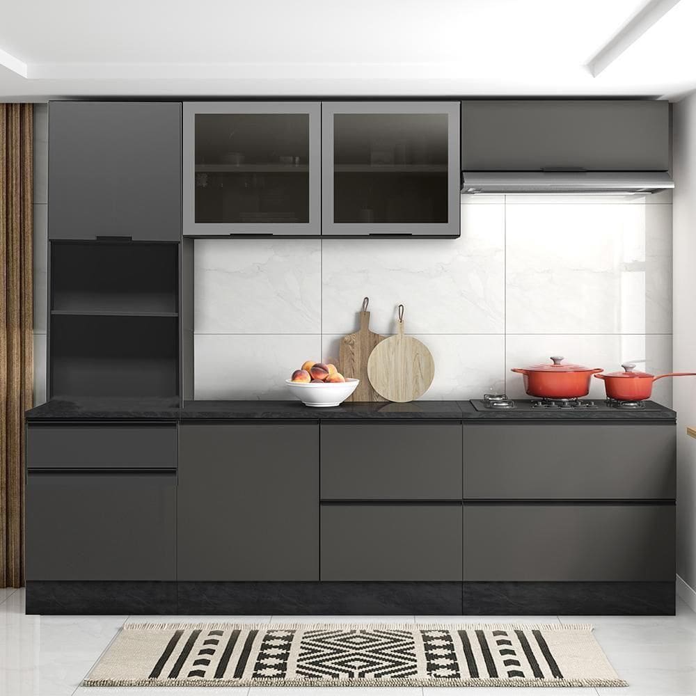 Cozinha 5 Pecas Balcao Tampo 258 Cm Etti Grafite Pln Grafite