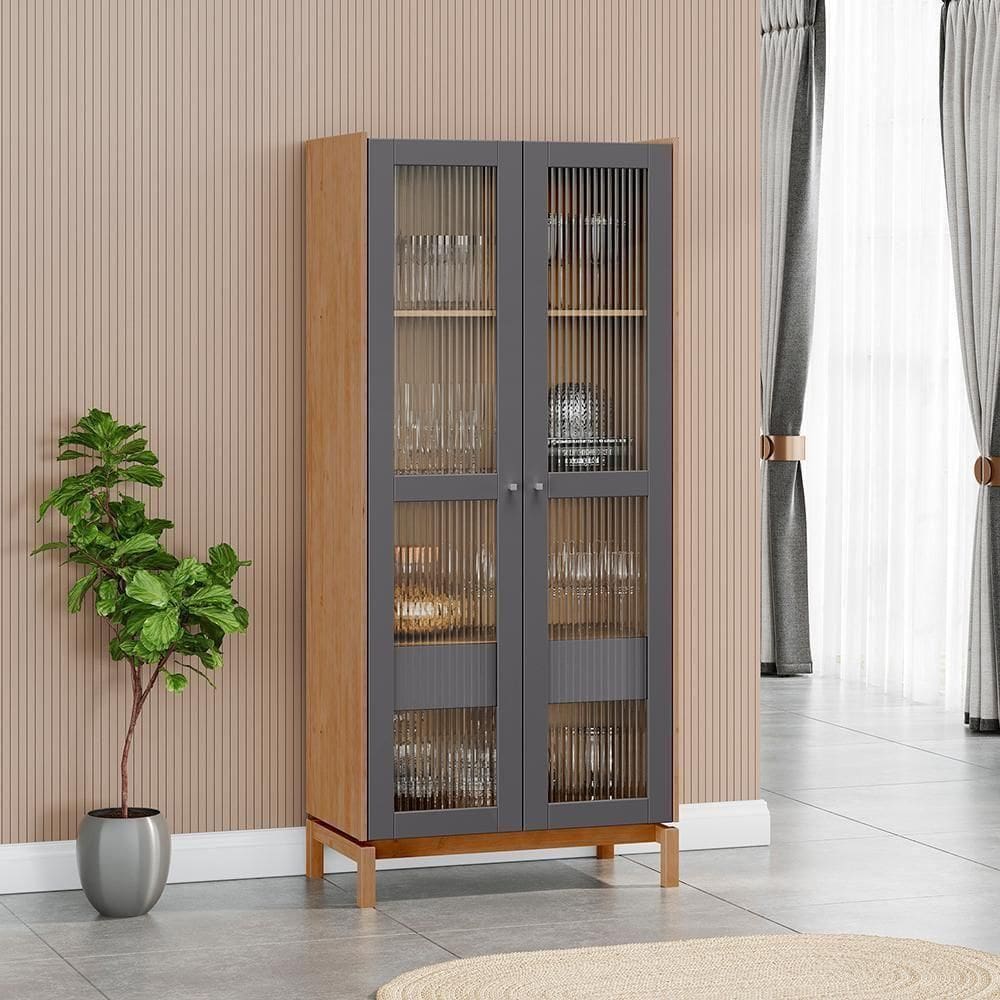 Cristaleira 2 Portas 1 Gaveta Vidro Canelado 180x80 Cm 2157 Tauari Concret Milani Store