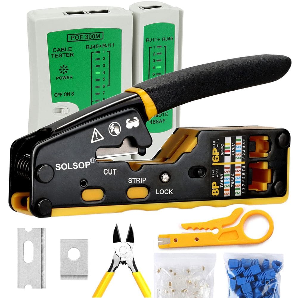Kit de ferramentas de crimpagem Solsop Pass Through RJ45 Ethernet Cat5e CAT6