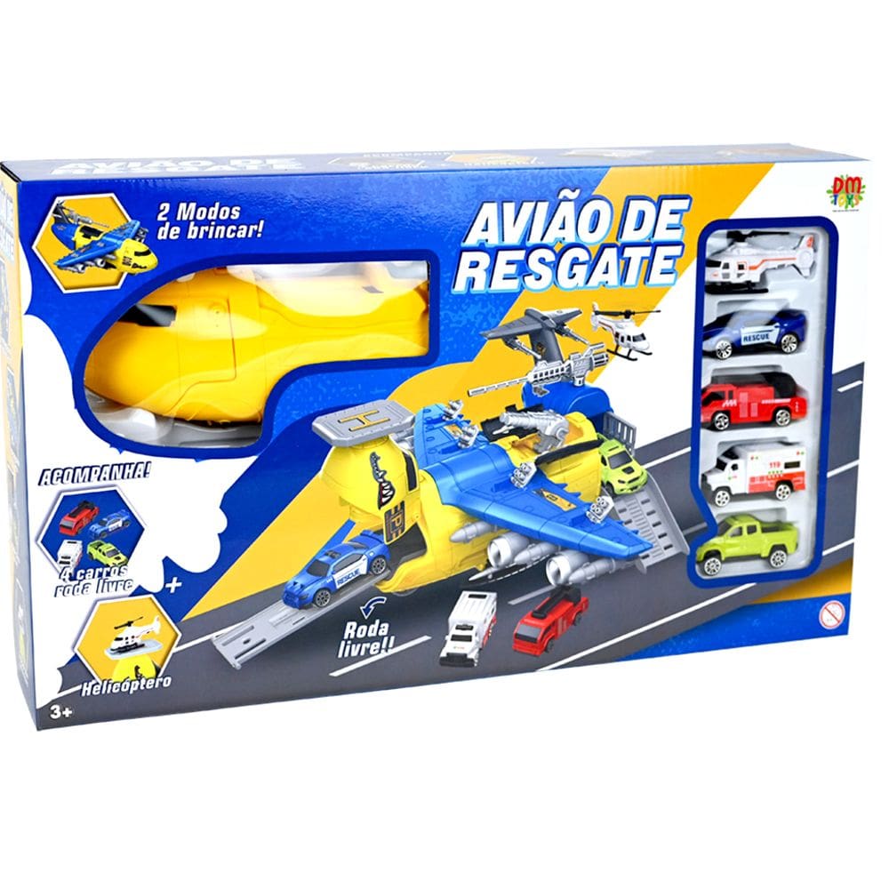 Avião Militar Resgate Policia 35cm Porta Com Carrinhos Brinquedo