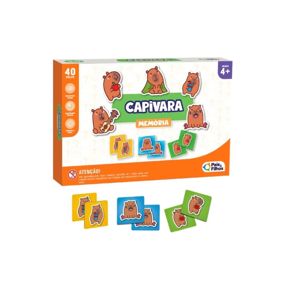 Jogo da Memória Capivara 40 Peças Infantil Desenvolvimento Raciocínio Foco Pais e Filhos