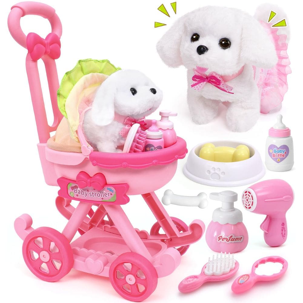 Pelúcia de pelúcia Toy Dog Golray pode andar, latir com carrinho de bebê, 10 unidades