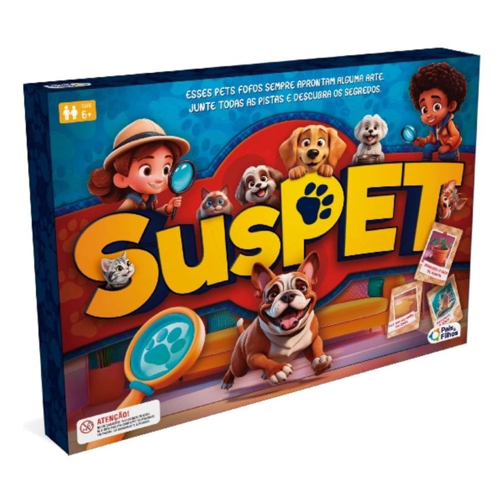 Jogo de Tabuleiro Suspet Infantil 7 Suspeitos 7 Travessuras 490 Possibilidades Pais e Filhos