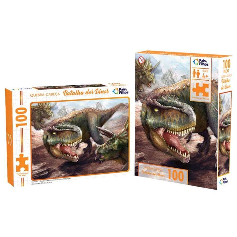 Quebra Cabeça Batalha dos Dinos +4 Anos Infantil 100 Peças Pais e Filhos