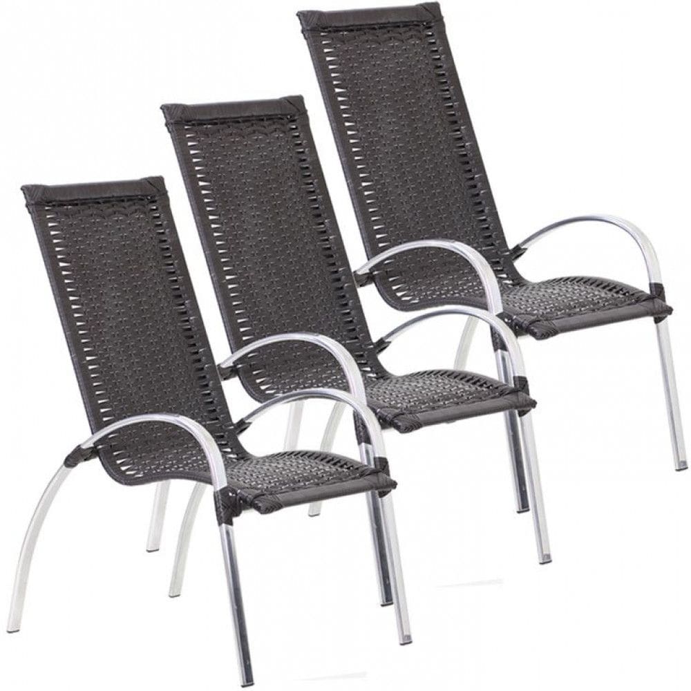 Jogo 3 Cadeiras Garden Alumínio para Área Jardim Piscina Trama
