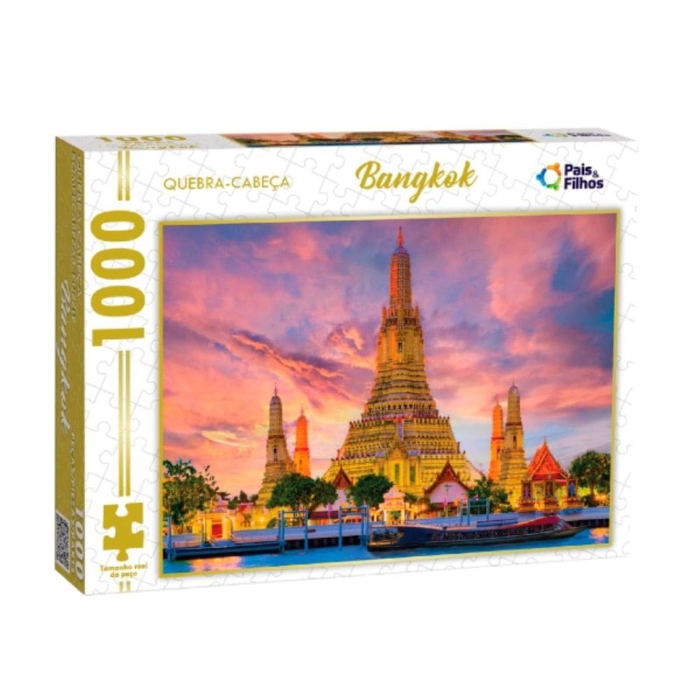 Quebra Cabeça 1000 Peças Bangkok Templos Dourado +10 Anos Infantil Adulto Pais e Filhos