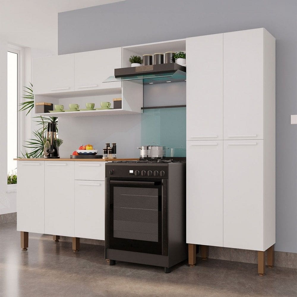 Armário de Cozinha com Balcão Topazio 9 Portas 1 Gaveta Branco - Pnr Móveis