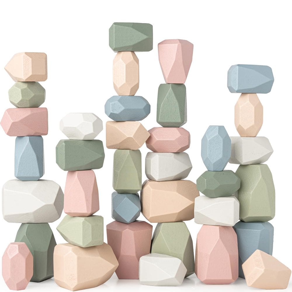 Brinquedos sensoriais Wooden Stacking Rocks Comfy Cubs 36 peças