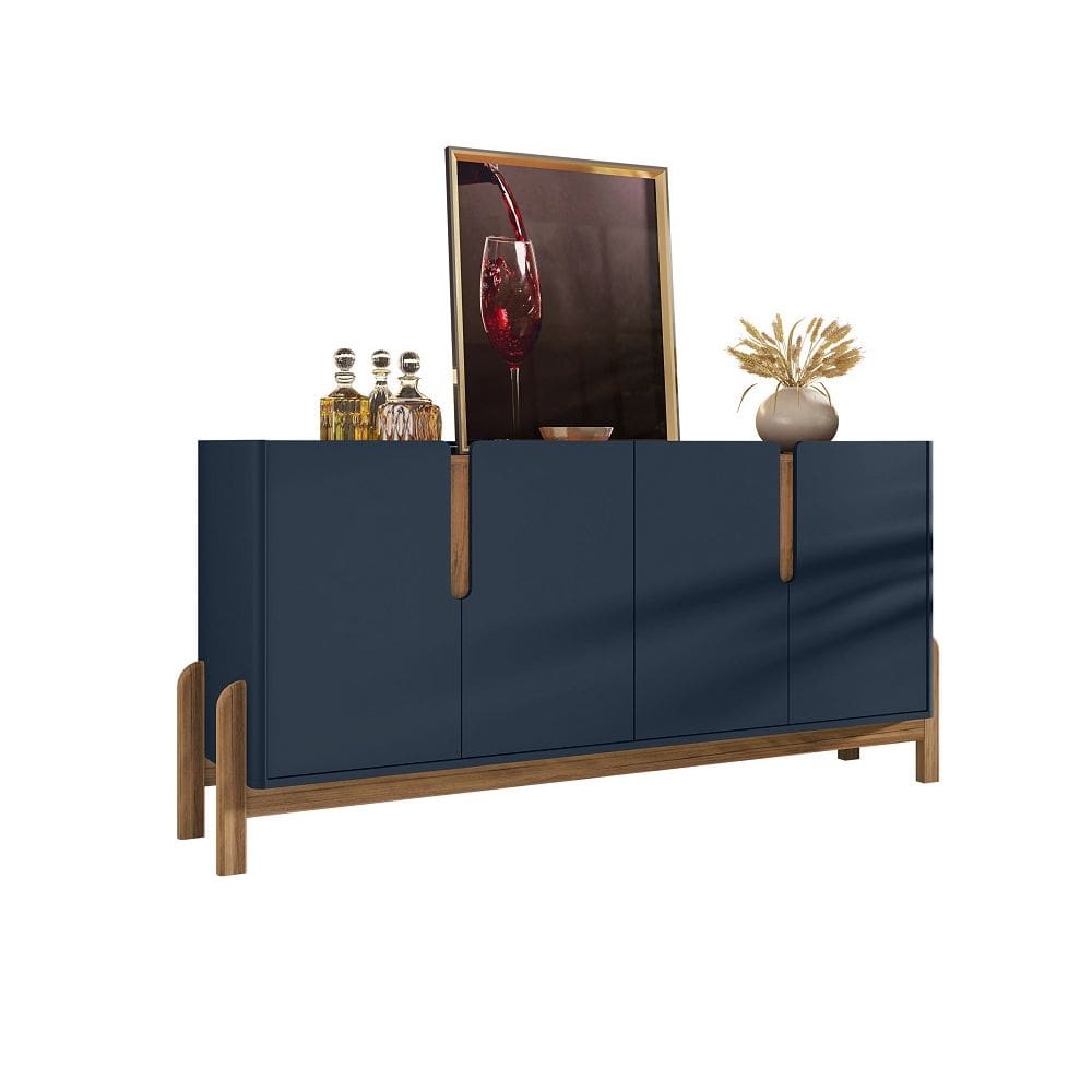 Buffet Aparador Sala Lizz 170cm Azul Cobalto Marrom Cedro Casa D