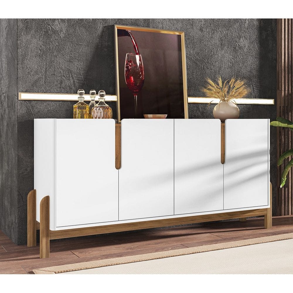 Aparador Buffet Sala Lizz 170cm Branco Marrom