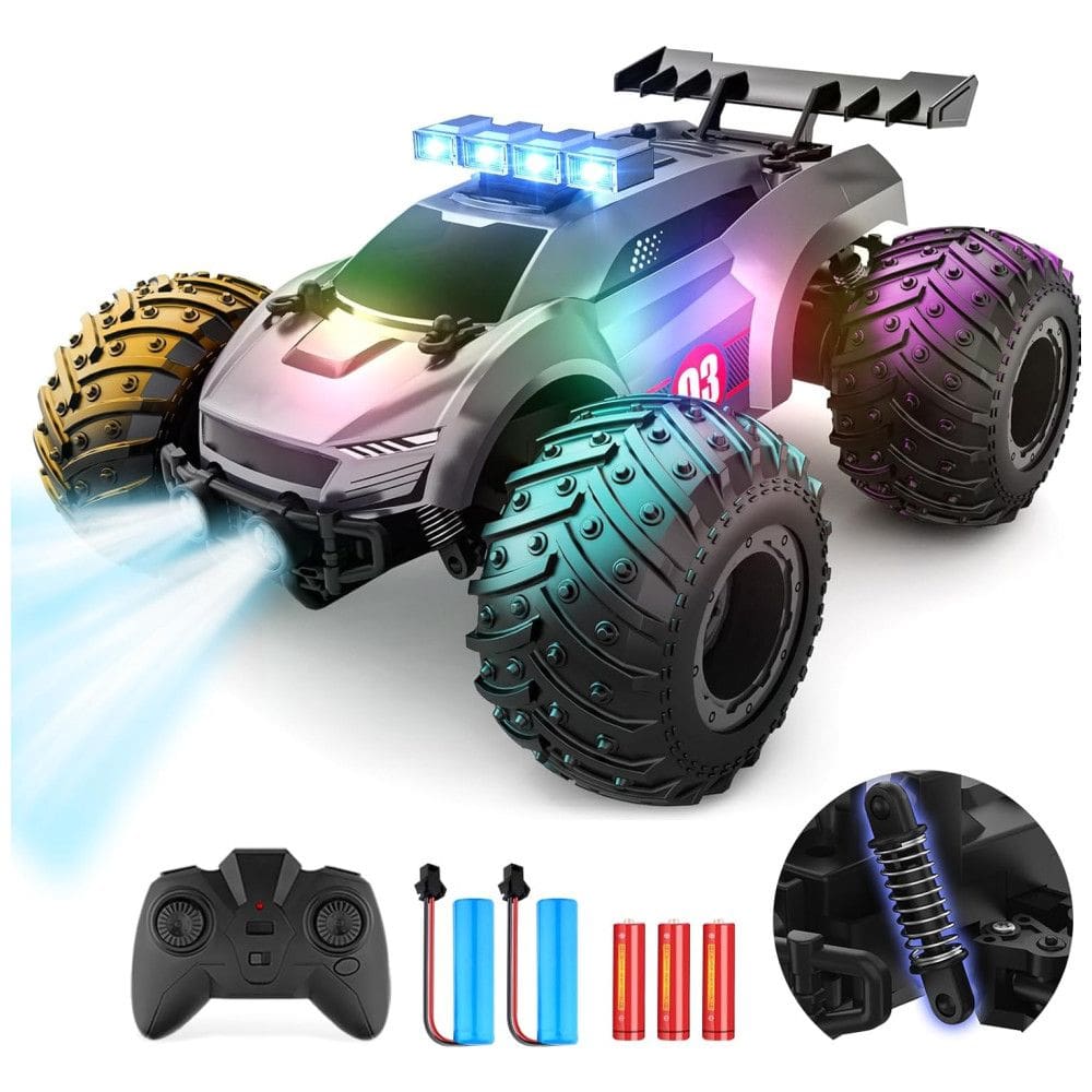 Carrinho de Controle Remoto 4x4 Off Road, com Luzes de LED, Recarregável, EPOCHAIR, Preto
