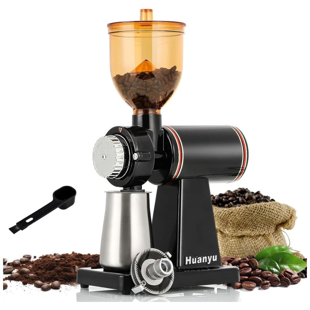 Moedor de Café Elétrico 8 Níveis de Moagem até 250g Aço Inoxidável, 200W, 110v, HUANYU, Preto